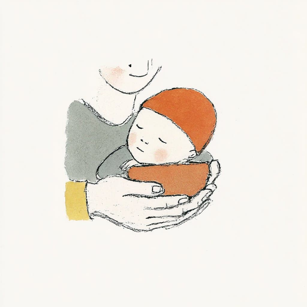 A sleeping newborn cradled in loving hands