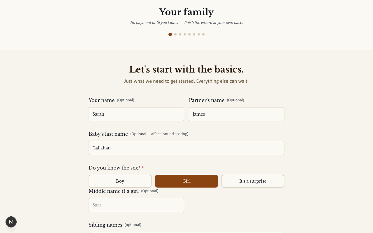 Name Wizard — your story shapes your list
